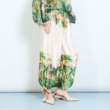 Load image into Gallery viewer, Floral tropical drawstring boho trousers in Camel