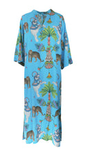 Load image into Gallery viewer, Lunch With Leopards Blue Kaftan Dress