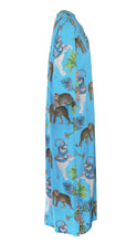 Load image into Gallery viewer, Lunch With Leopards Blue Kaftan Dress