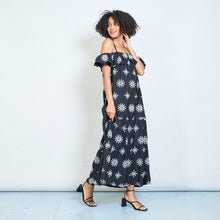 Load image into Gallery viewer, Floral Ruffle Sleeve Dress in Black