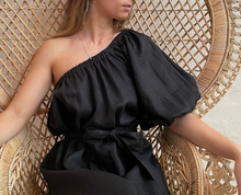 Load image into Gallery viewer, Linen One Shoulder Dress with Belts