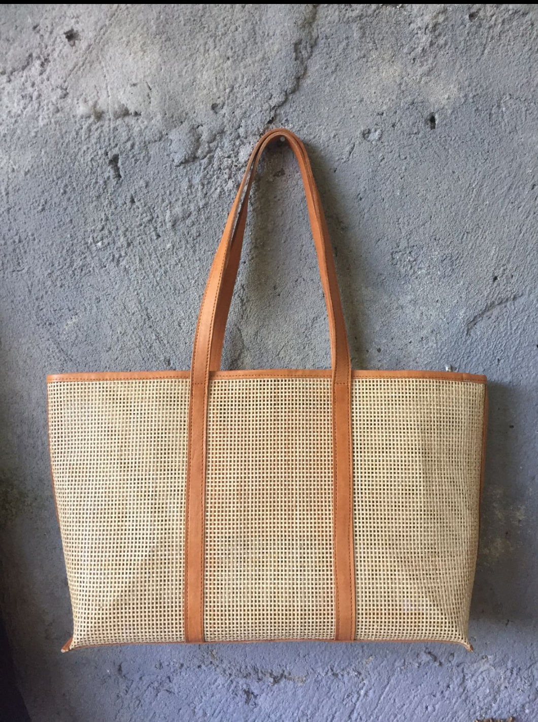 Summer Rattan Leather Tote in Tan