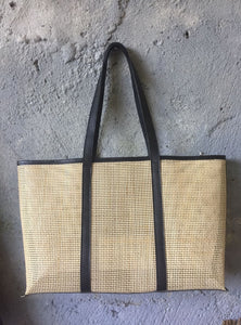 Summer Rattan Leather Tote in Black