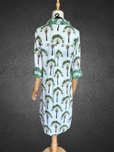Load image into Gallery viewer, Amalfi Cotton Shirt Dress Green Palm Tree