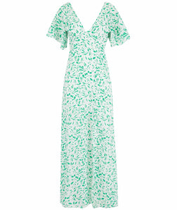 Ivorie Dress in Green White Leaf