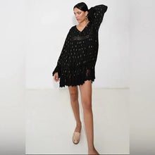 Load image into Gallery viewer, Katia Black Lace Trim Dress with Gold Detail