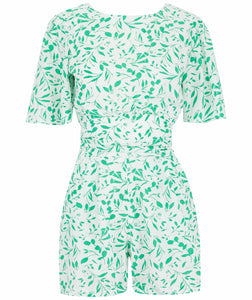 Merlin Playsuit in White Green Leaf