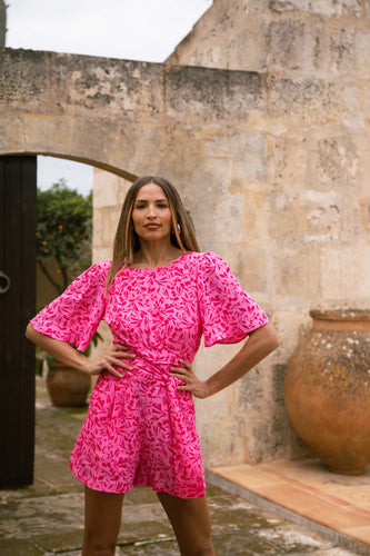 Merlin Playsuit in Pink Leaf