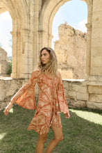 Load image into Gallery viewer, Palm Brown Short Dress with Flutter Sleeve