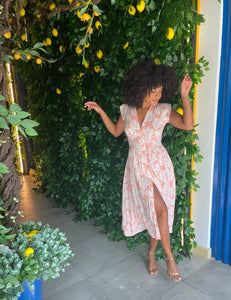 Peachy Midi Dress in Peach Leaf
