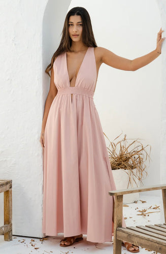 Athens Deep Cut Maxi Dress in Blush