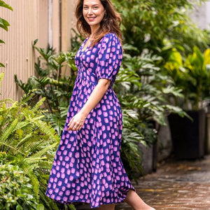 Delaney Midi Dress in Navy and Lilac