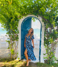 Load image into Gallery viewer, Cleo Maxi Dress in Blue Leopard
