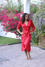 Load image into Gallery viewer, Scarlett Silky Wrap Dress in Vibrant Red