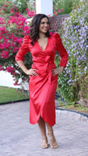 Load image into Gallery viewer, Scarlett Silky Wrap Dress in Vibrant Red