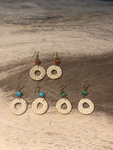 Load image into Gallery viewer, Rattan Round Earrings in Natural and Green