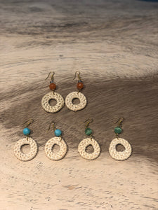Rattan Round Earrings in Natural and Green