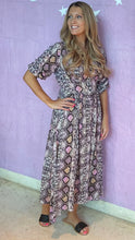 Load image into Gallery viewer, Cheryl Midi Dress in Purple Snake