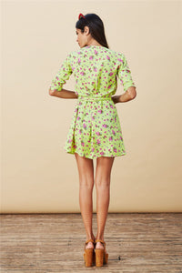 Zeina Dress in Lime Green Ditzy
