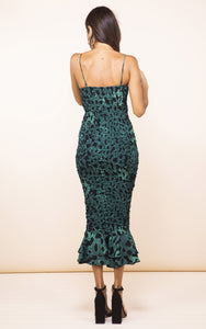 Luiza Sheering Dress in Green Leopard