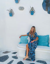 Load image into Gallery viewer, Cleo Maxi Dress in Blue Leopard