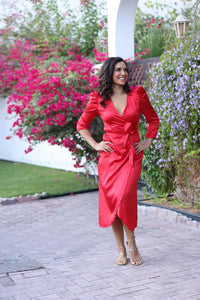 Scarlett Silky Wrap Dress in Vibrant Red