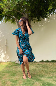 Cleo Maxi Dress in Teal Leopard