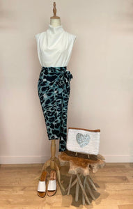 Jennie Wrap Skirt in Sage Leopard