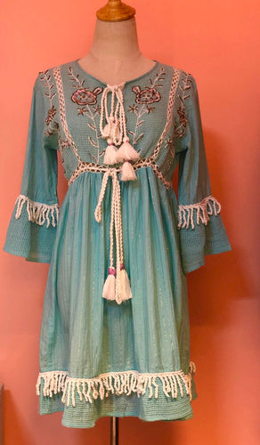 Tia Turquoise Dress with Gold Detail