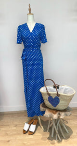 Cleo Maxi Dress in Blue Polka
