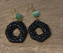 Load image into Gallery viewer, Rattan Hexagon Earrings in Black and Green