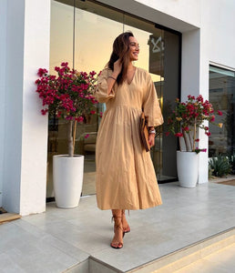 Monique Midi Dress in Camel