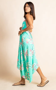 Boho Maxi Dress in Green Tropical