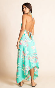Boho Maxi Dress in Green Tropical