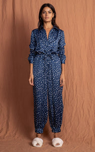 Sami Jumpsuit in Abstract White on Navy