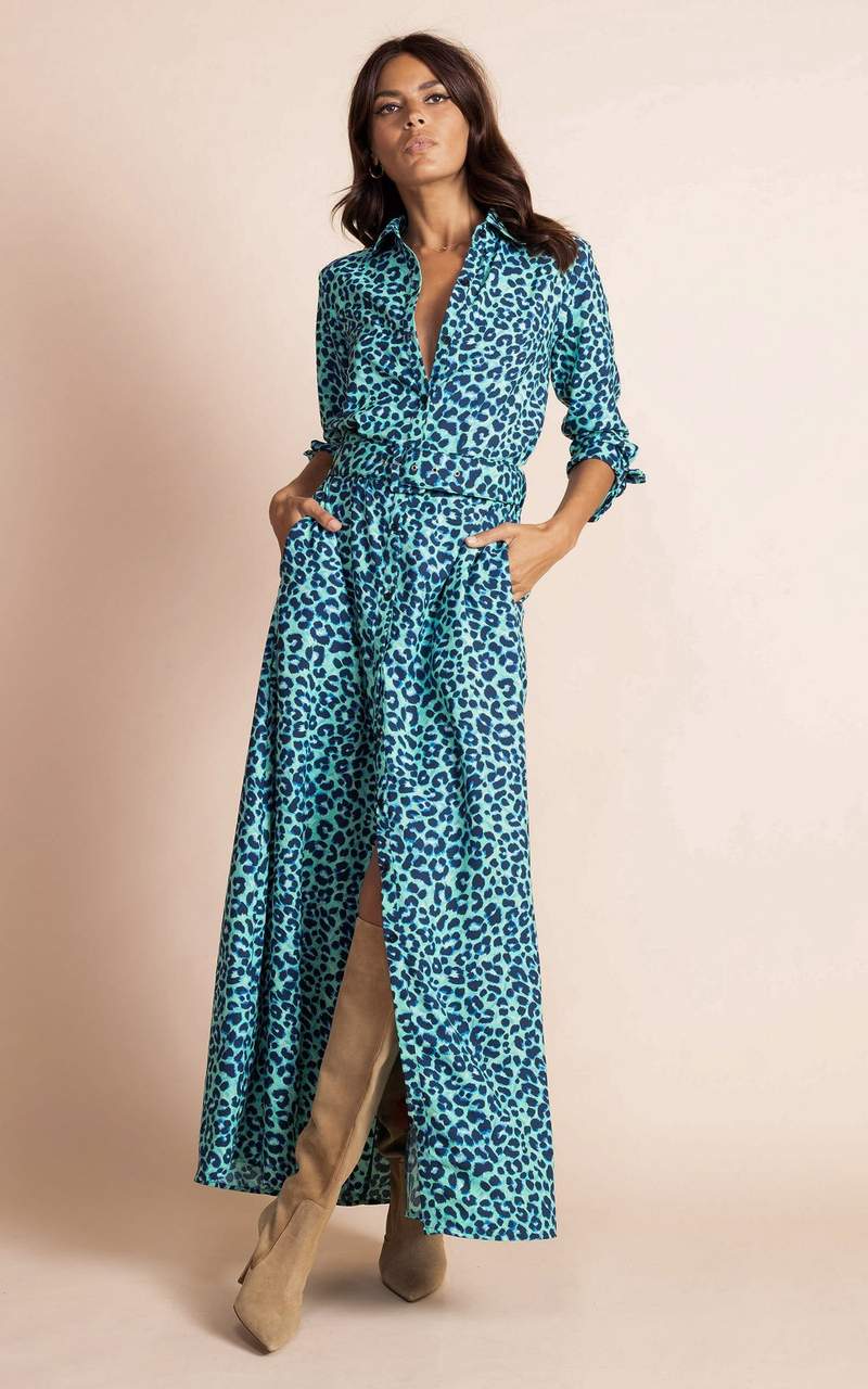 Dove Dress in Turquoise Leopard