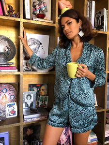 Oonah Shortie Pyjama Set in Mint Ditsy Leopard