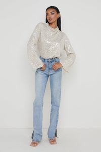 Jayda Cowl Neck Sequin Blouse in Champagne