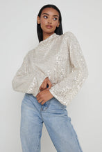 Load image into Gallery viewer, Jayda Cowl Neck Sequin Blouse in Champagne