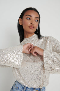Jayda Cowl Neck Sequin Blouse in Champagne