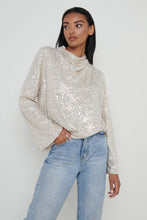 Load image into Gallery viewer, Jayda Cowl Neck Sequin Blouse in Champagne