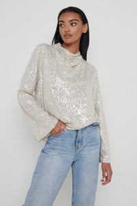 Jayda Cowl Neck Sequin Blouse in Champagne