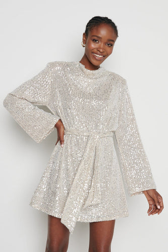 Jayda Sequin Cowl Neck Dress in Champagne