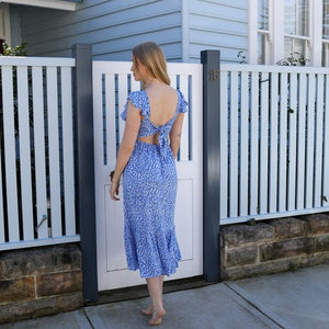 Dimity Midi Dress in Blue Floral with Back Detail