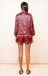 Oonah Shortie Pyjama Set in Ruby Red Leopard