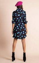 Load image into Gallery viewer, Jonah Mini Shirt Dress in Polka Dot Blue on Black