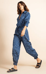 Sami Jumpsuit in Abstract White on Navy