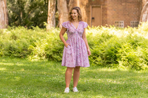 Mylee Knee Length Dress in Lilac Floral