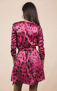 Marley Mini Wrap Dress in Pink Leopard