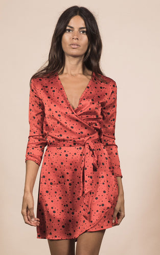 Marley Mini Wrap Dress in Red Speckle